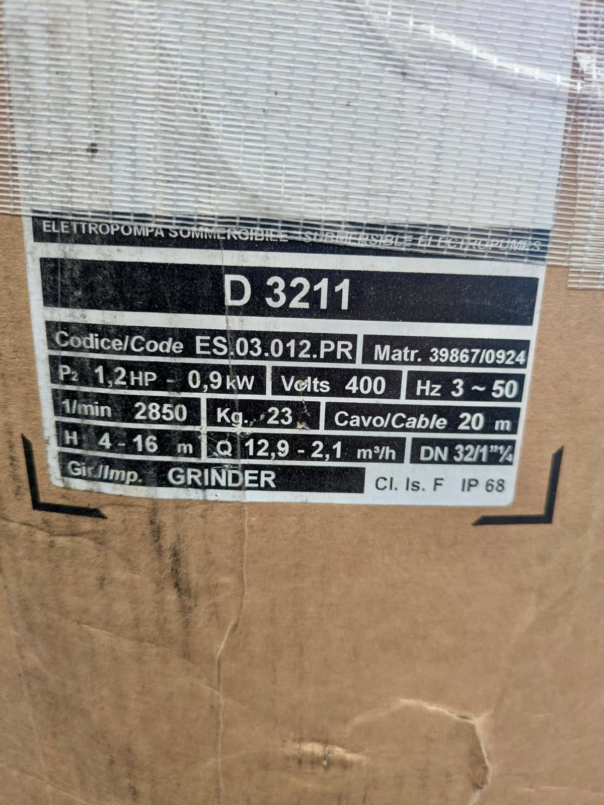 Pompe Rotomec Divorex D 3211 0.9KW 415v Submersible Grinder Pump DN32 #4811