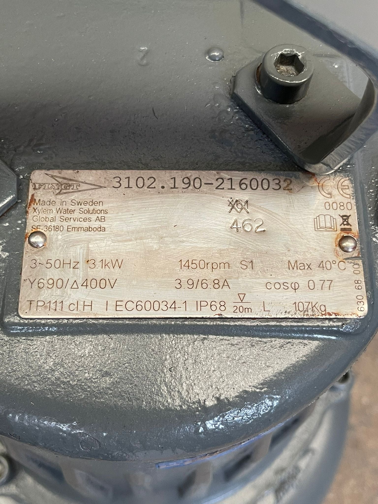 Flygt NP 3102.190 MT 462 3.1 kw 415v Submersible Waste Pump #4905 USED