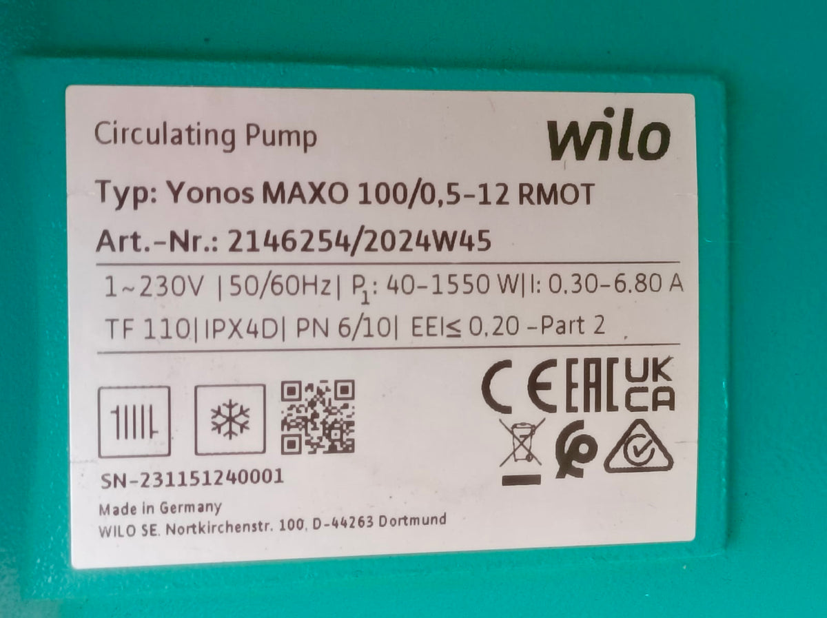 Wilo Circulating Pump - Yonos MAXO-D 100/0,5-12 RMOT Replacement Head 2146254 230v #4484