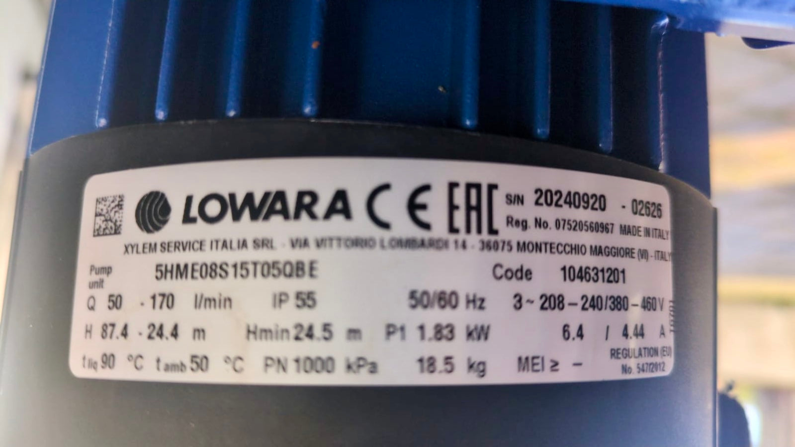 Lowara 5HME08 S15T05QBE 240v Horizontal Multistage Pump 104631201  #4490