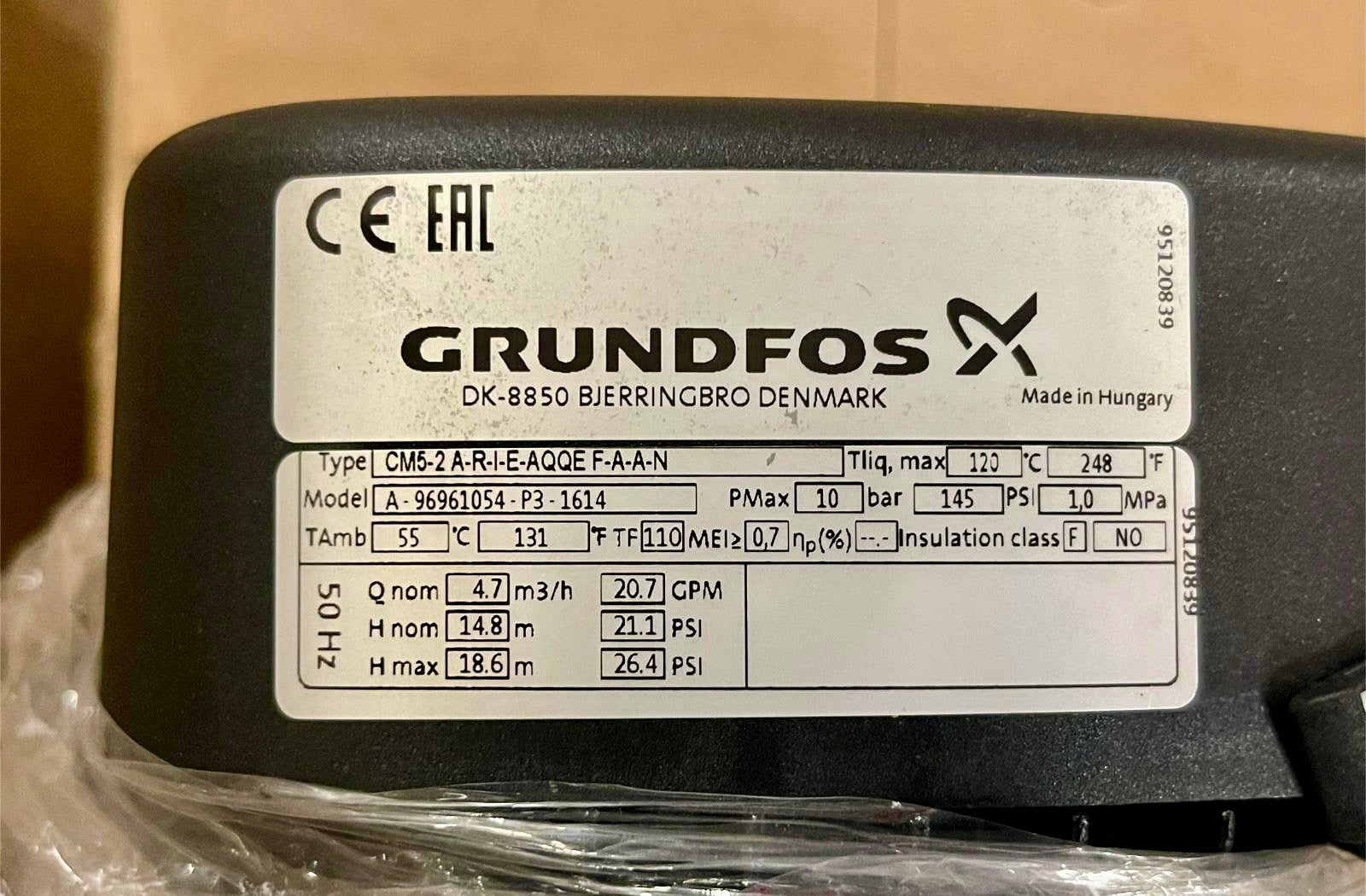 Grundfos CM 5-2 A R I E AQQE F A A N Horizontal Multistage Pump 415v 96961054 #4998