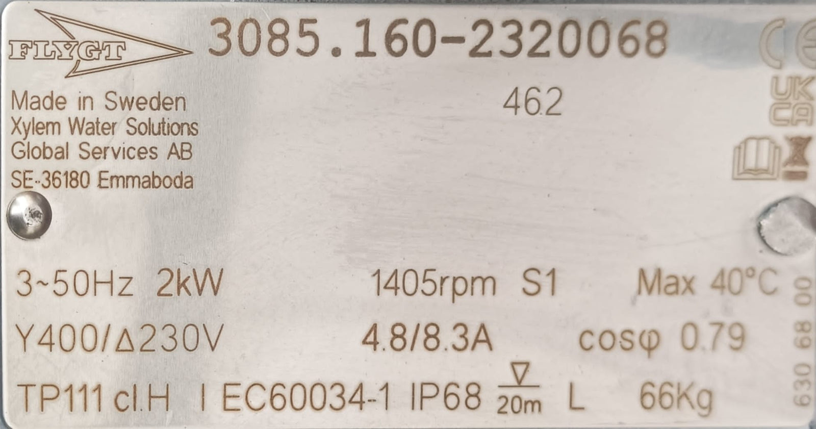 Flygt NP 3085.160 MT 462 2kw 415v Submersible Waste Pump #3840