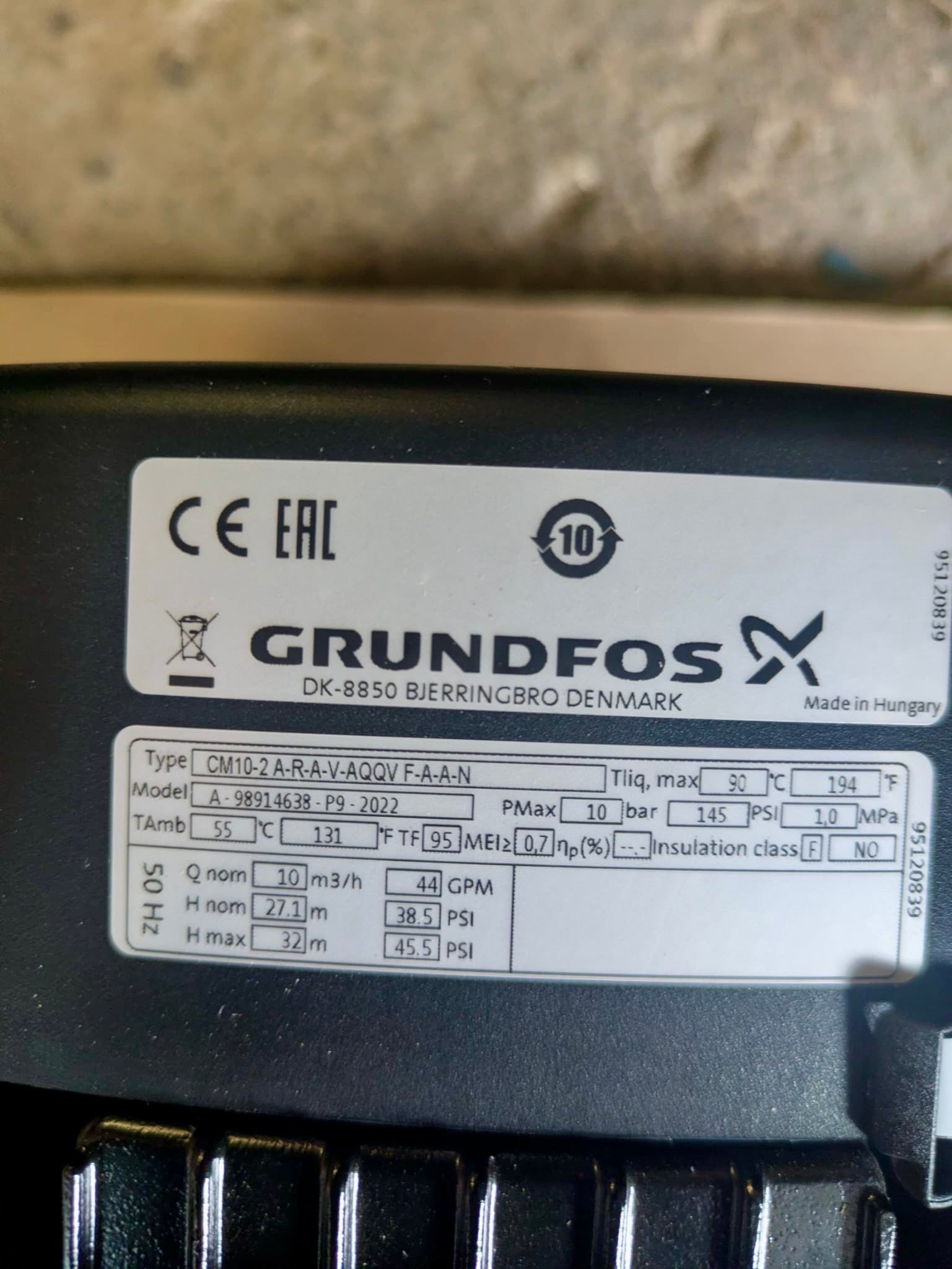 Grundfos CM 10-2 A R A V AQQV F A A N Horizontal Multistage Pump 415v 98914638 #4922