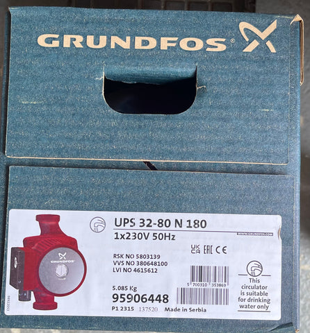 Grundfos UPS 32-80N (180) Hot Water Service Circulator 95906448 240V #3613/3731