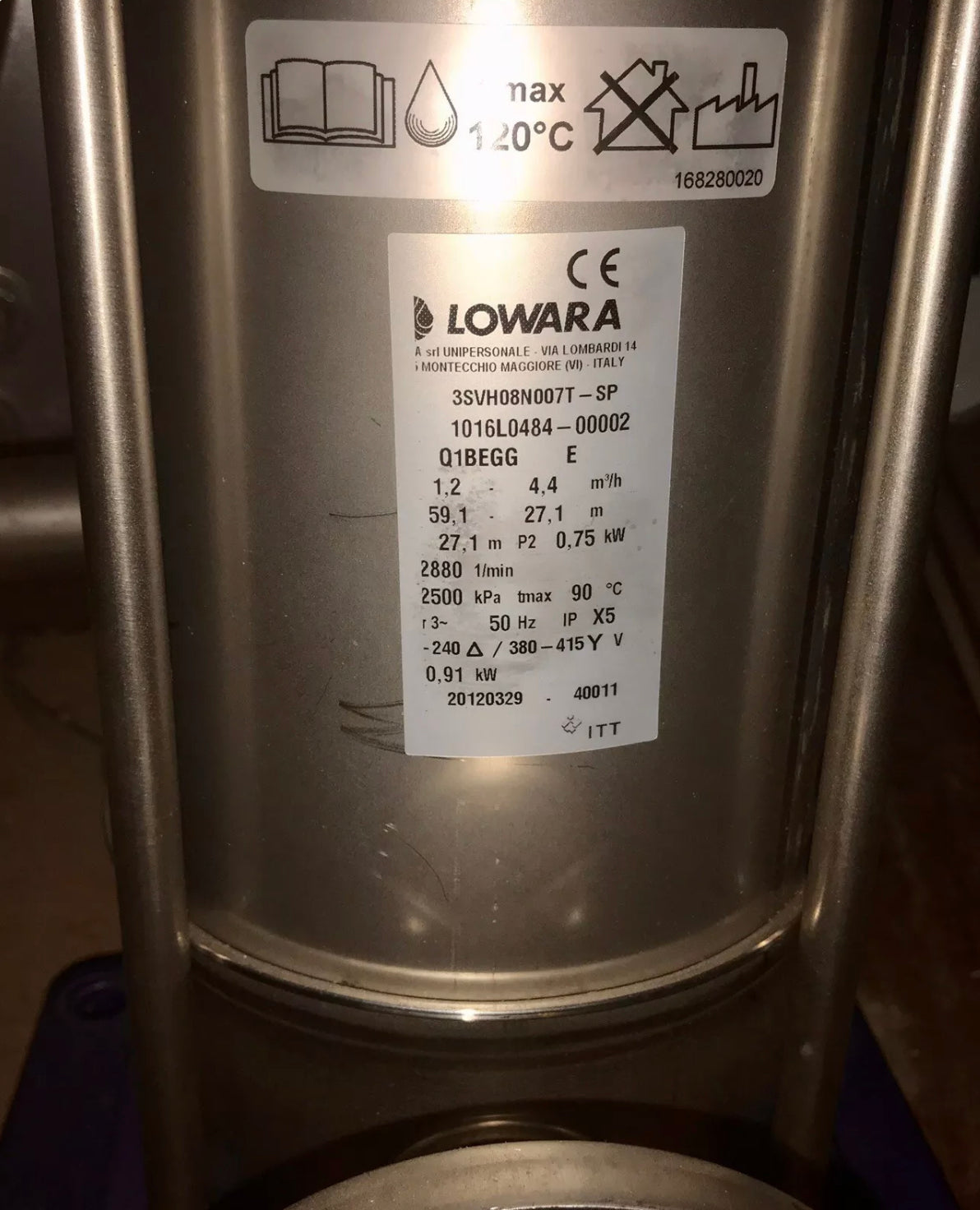 Lowara 3SVH08 N007T 240v Vertical Multistage Pump e-SVH Hydrovar 0.75kw #2022c
