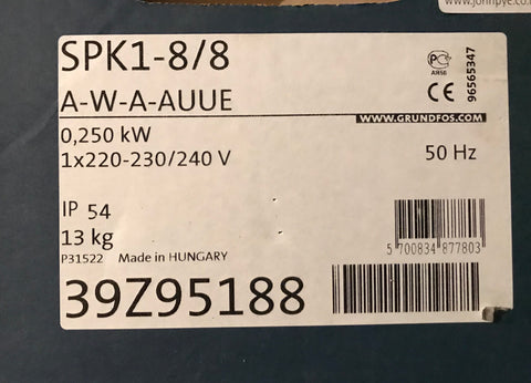 Grundfos SPK1-8/8 A-W-A AUUE 240v Immersible Multistage pump 39Z95188 #1634 VAT