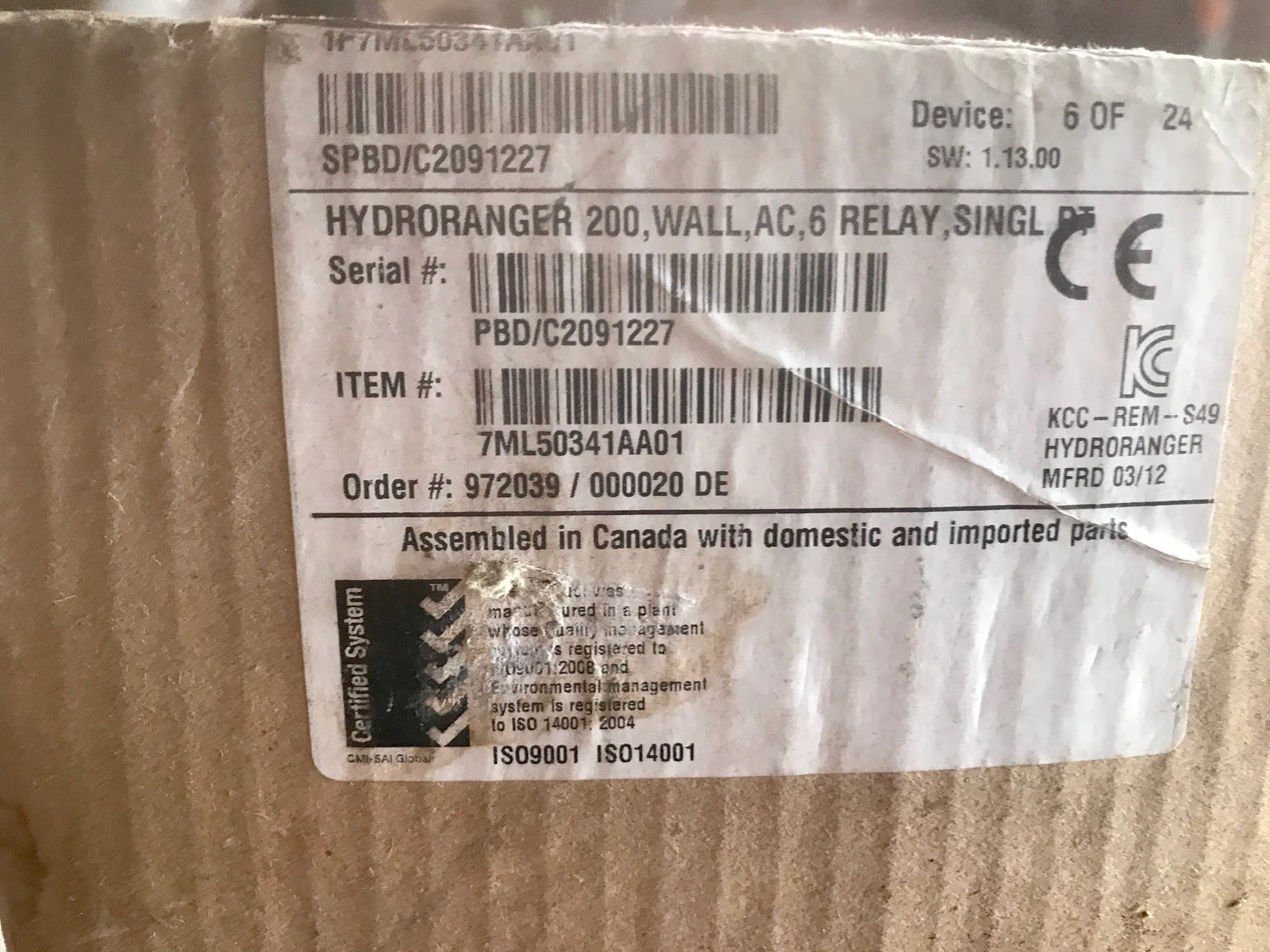 Siemens Milltronics Hydroranger 200 Ultrasonic Level Controller 7ML50341AA01 #2432