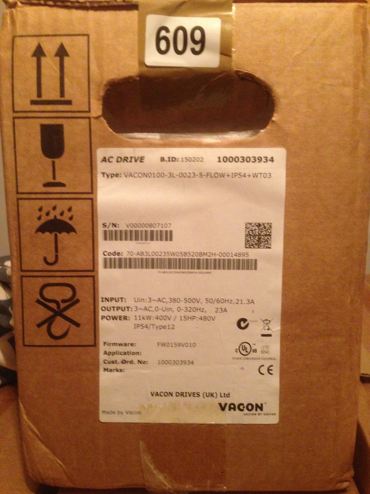 Vacon 100 Flow IP54 11kW 400V 3ph - Fan/Pump AC Inverter Drive Speed Controller VACON0100-3L-0023-5-FLOW+IP54 11Kw/23Amp 3 Phase Input / 3 Phase Output IP54