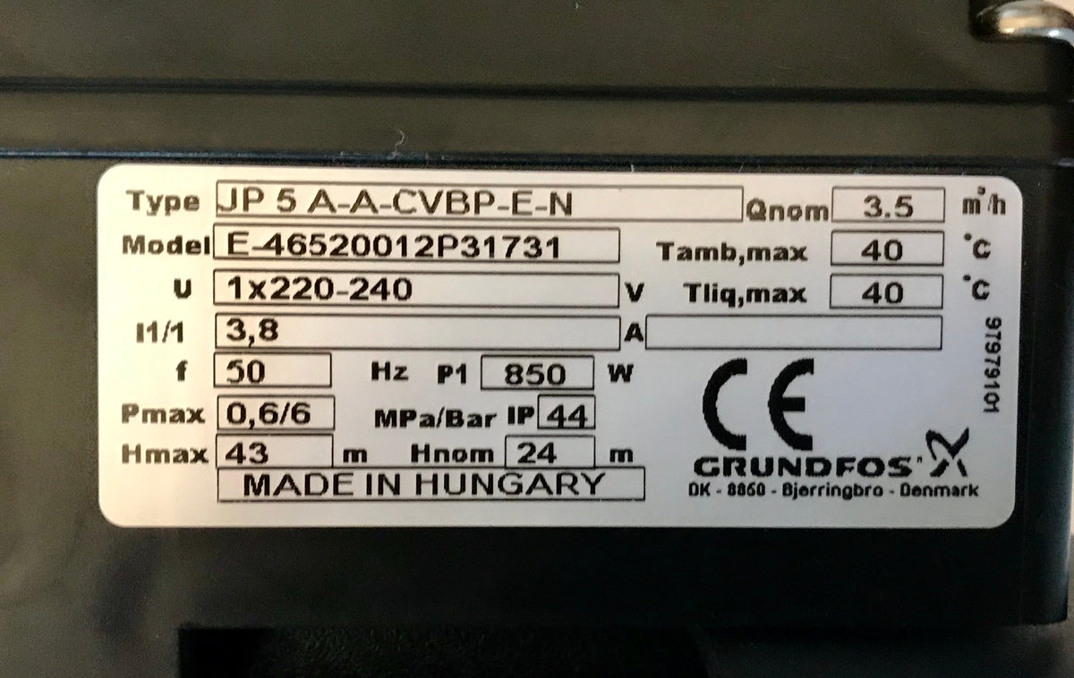 Grundfos JP 5 A-A-CVBP Horizontal Multi-stage Pump 240V Female 46520012 #2125