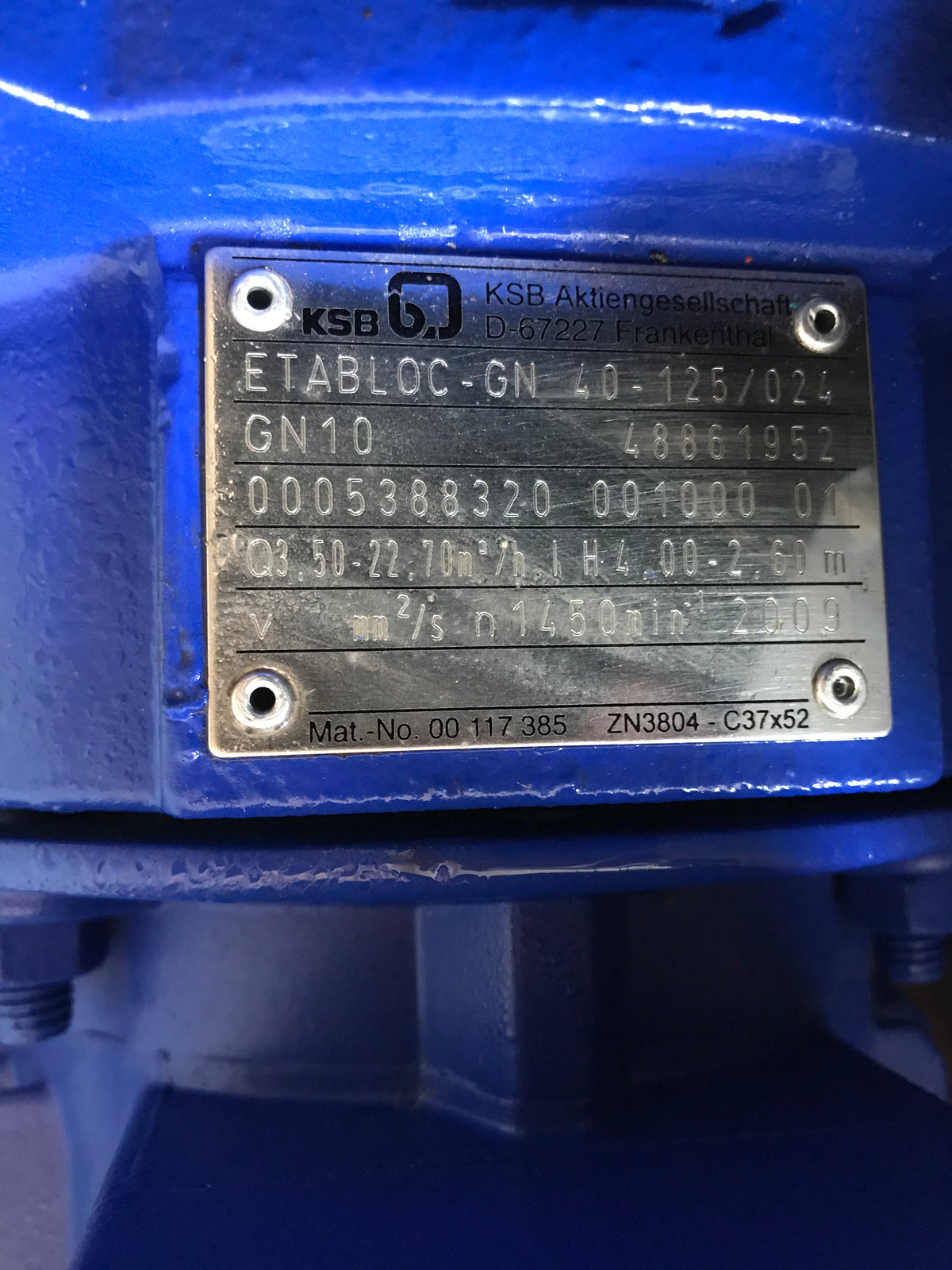 KSB ETABLOC GN 40-125/024 Centrifugal End Suction Pump  #1706