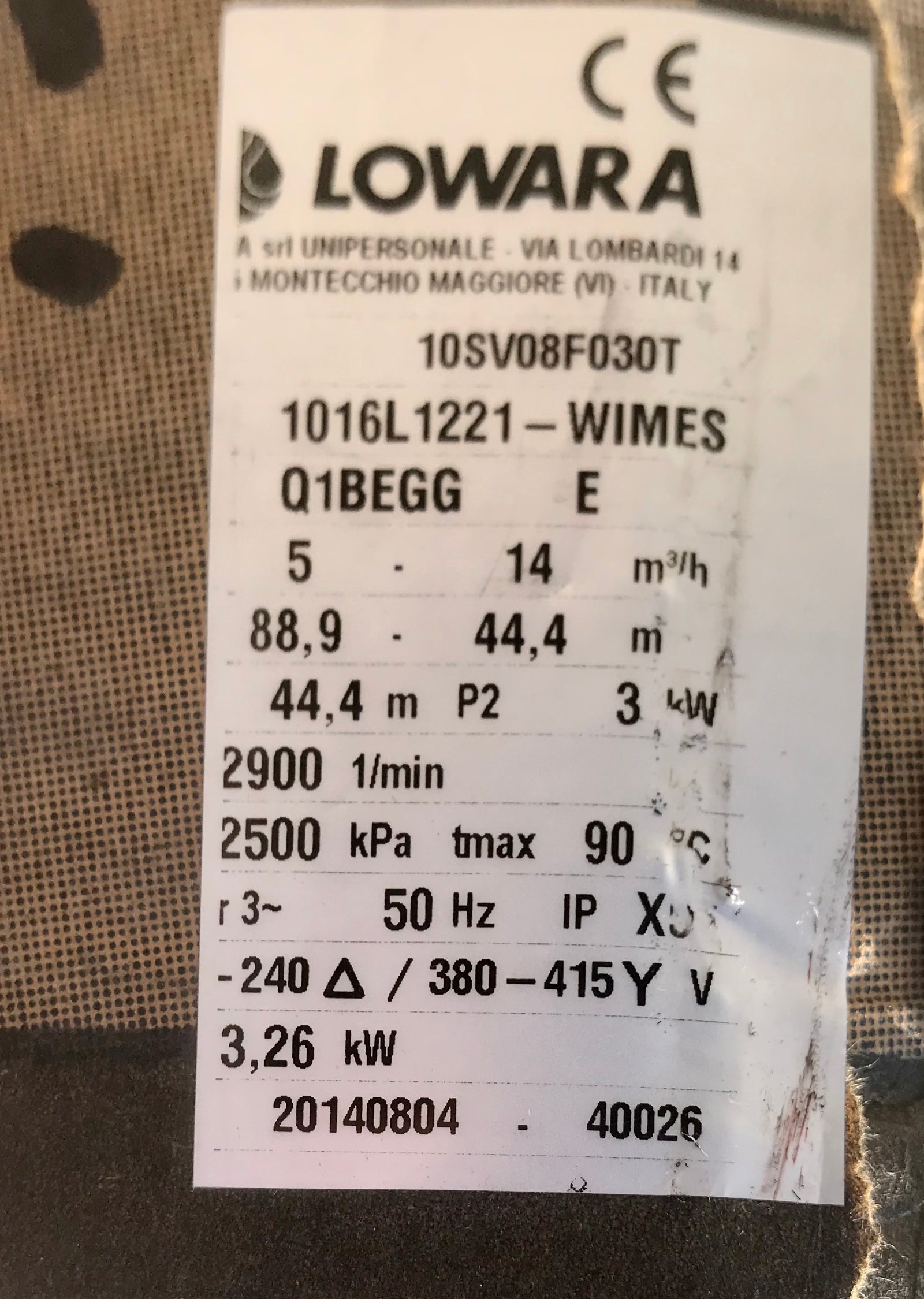 Lowara 10SV08 F030T 3kw Vertical Multistage Pump 1016L1221 #4164
