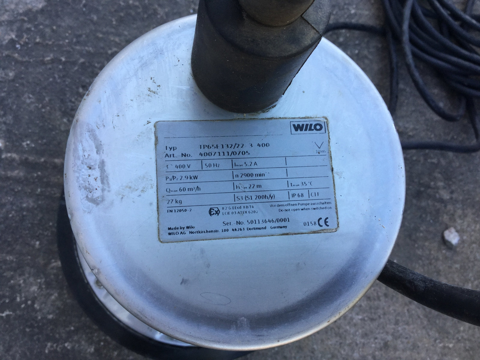 Wilo-Drain TP65E132/22-3-400 Submersible Sewage Pump 4007111 #640