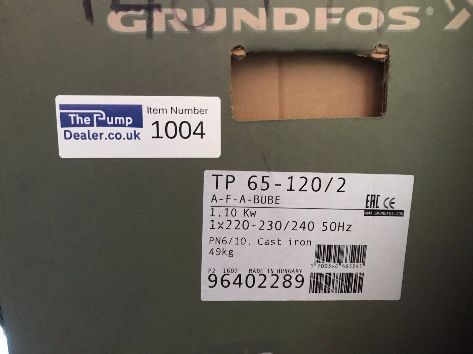 GRUNDFOS TP 65-120/2 A F A BUBE 1.1KW SINGLE STAGE SINGLE HEAD IN LINE 2 POLE 240V 96402289 #1004