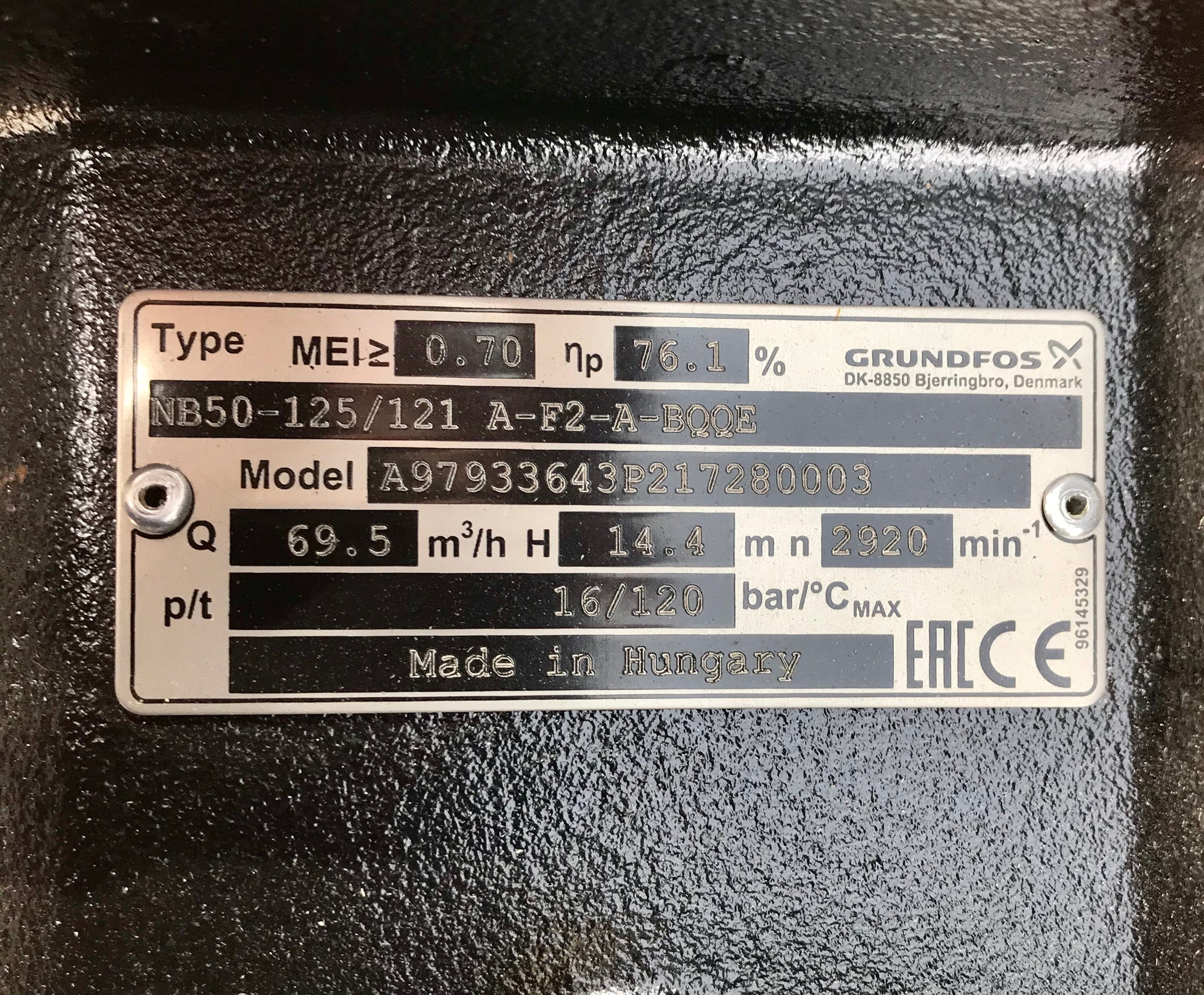 Grundfos NB50-125/121 end suction pump Dn50 Dn65 97933643 - 4kw 415v #1992