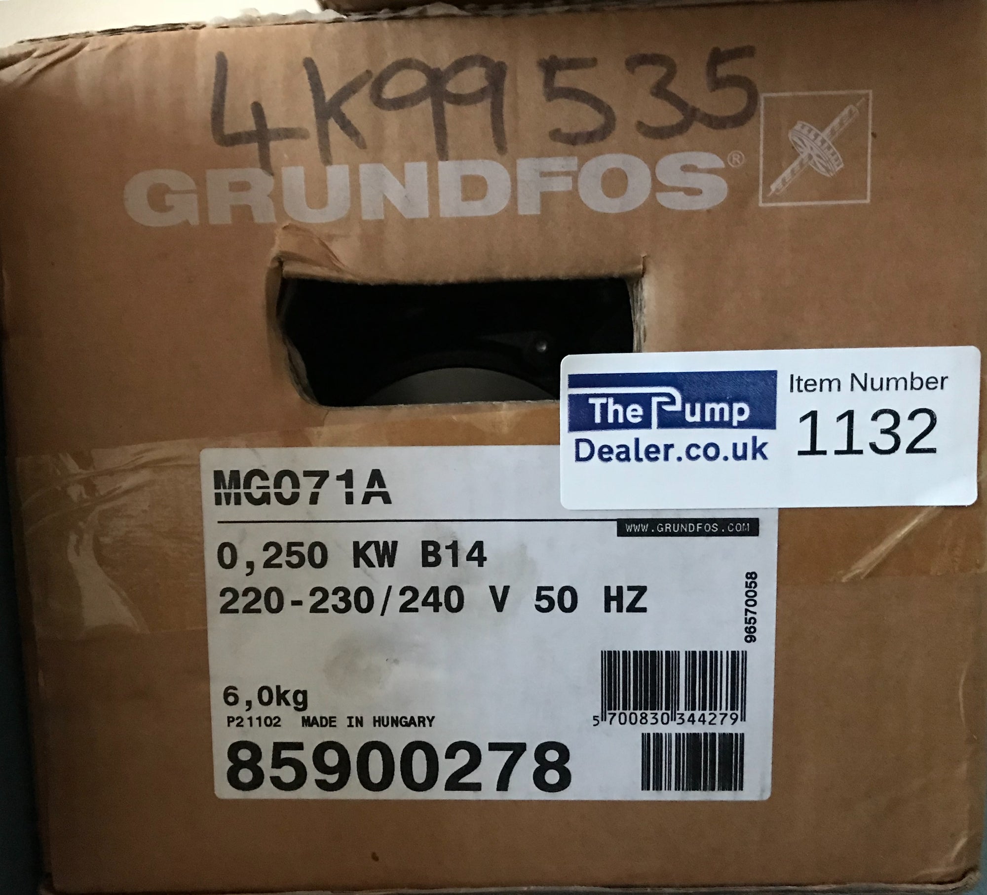 Grundfos single phase motor MG071A 220-230/240 V 50 HZ 0.25kw 85900278 #1132
