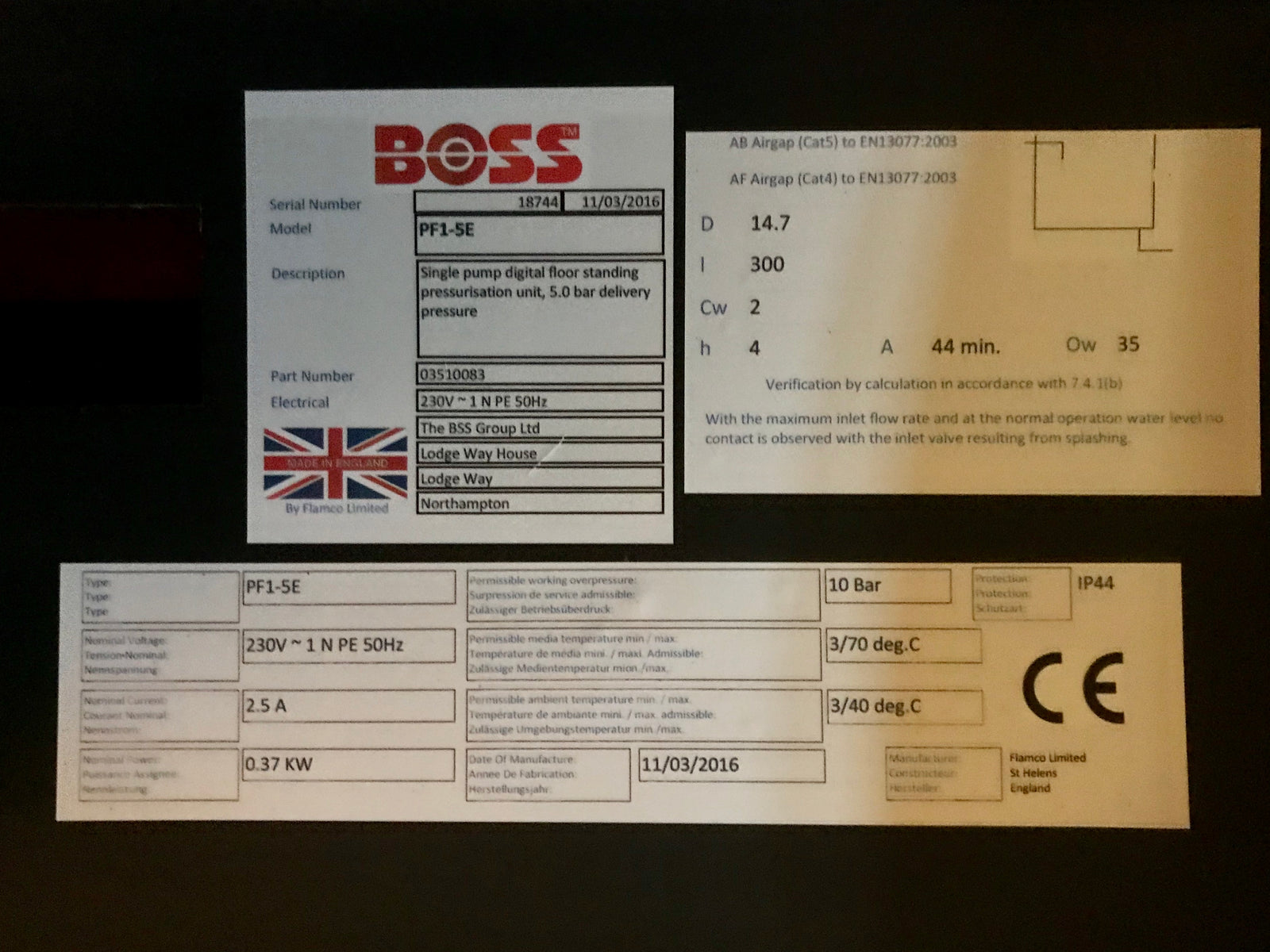 Boss Pressfill PF1-5E 5 bar Single pump pressurisation unit  240v #2028
