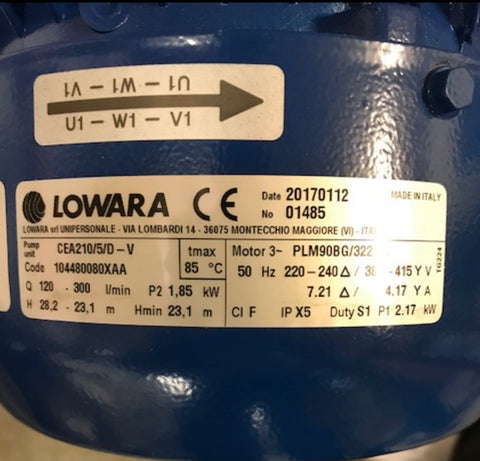 Lowara CEA 210/5/D-V Horizontal Home Booster End Suction 415 Stainless Pump #645