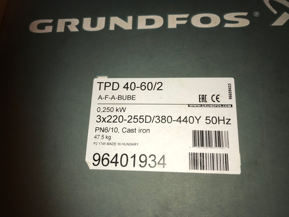 Grundfos TPD 40-60/2 A F A BUBE 0.25kW Twin Head Circulation Pump 415v 96401934 #1877