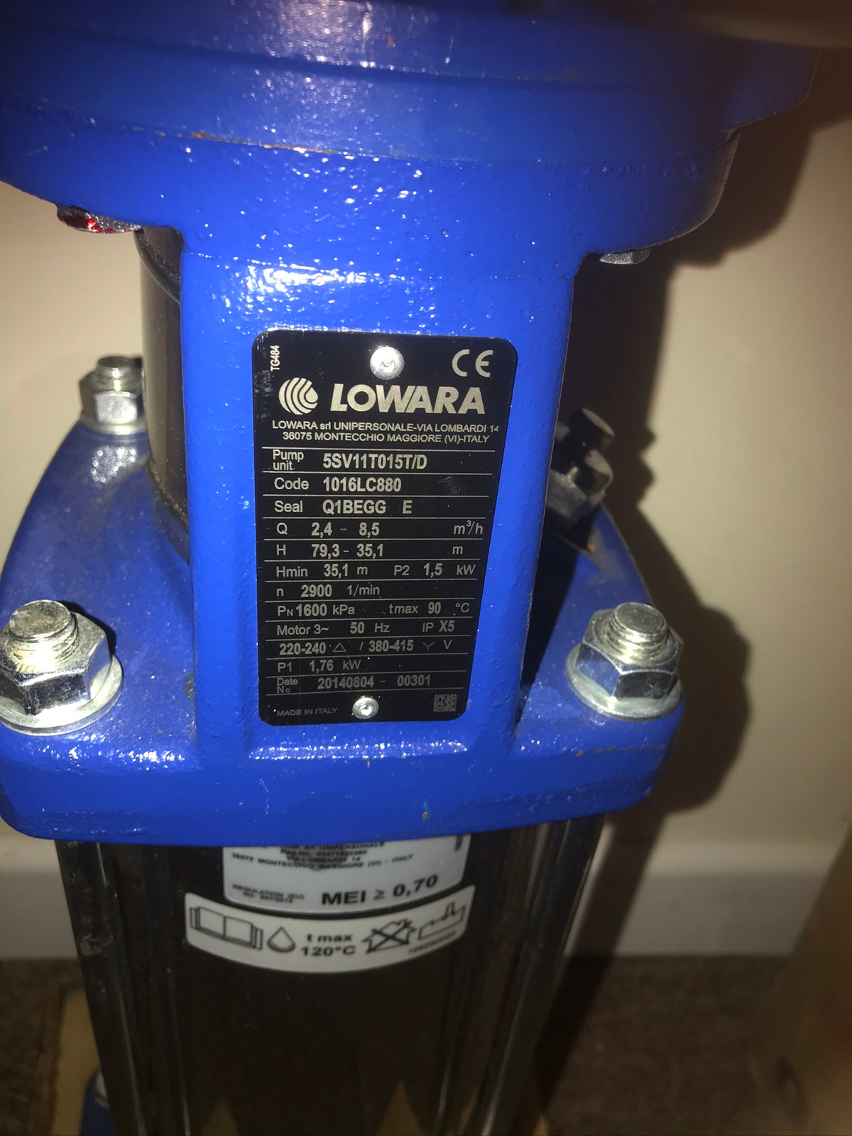 Lowara 5SV11T015T/D 415v Vertical Multistage Pump 1.5kw 1016LC880 #2702