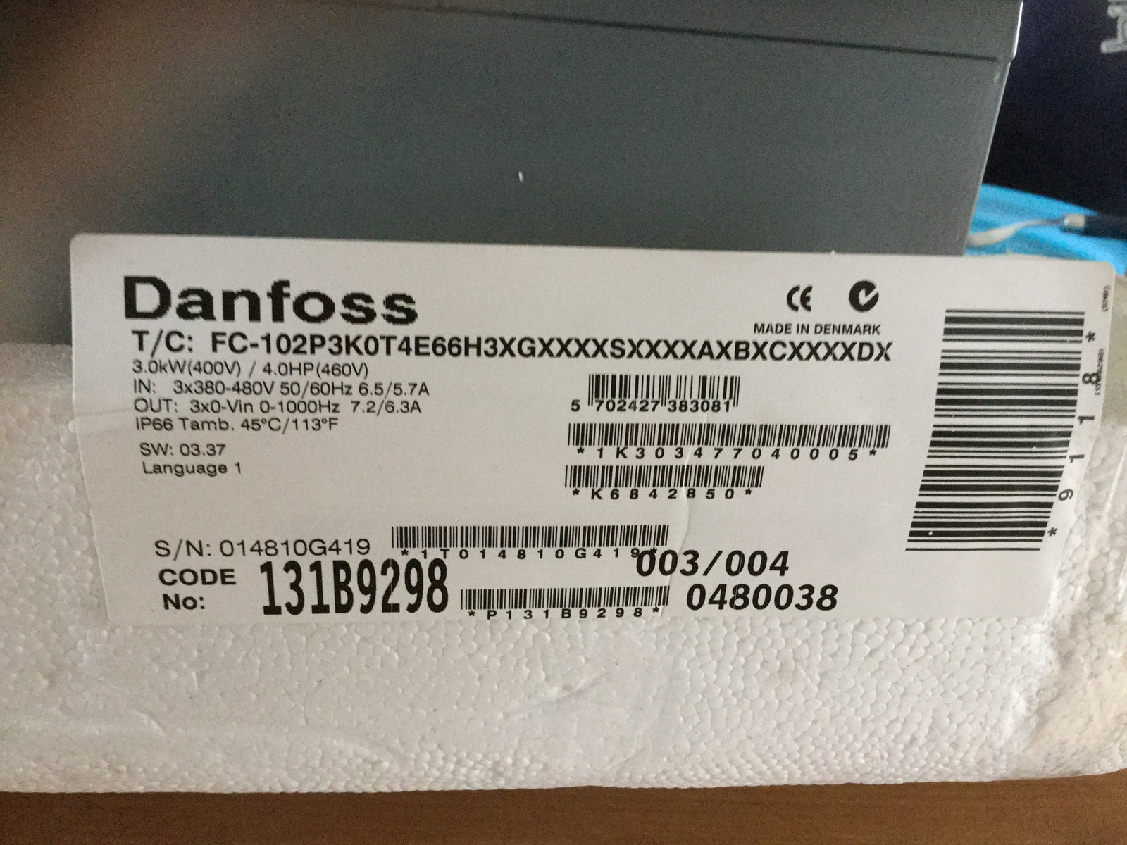 Danfoss VLT FC-102 3 KW HVAC Variable Speed Drive Inverter 131B9298 3 PHASE IN #149