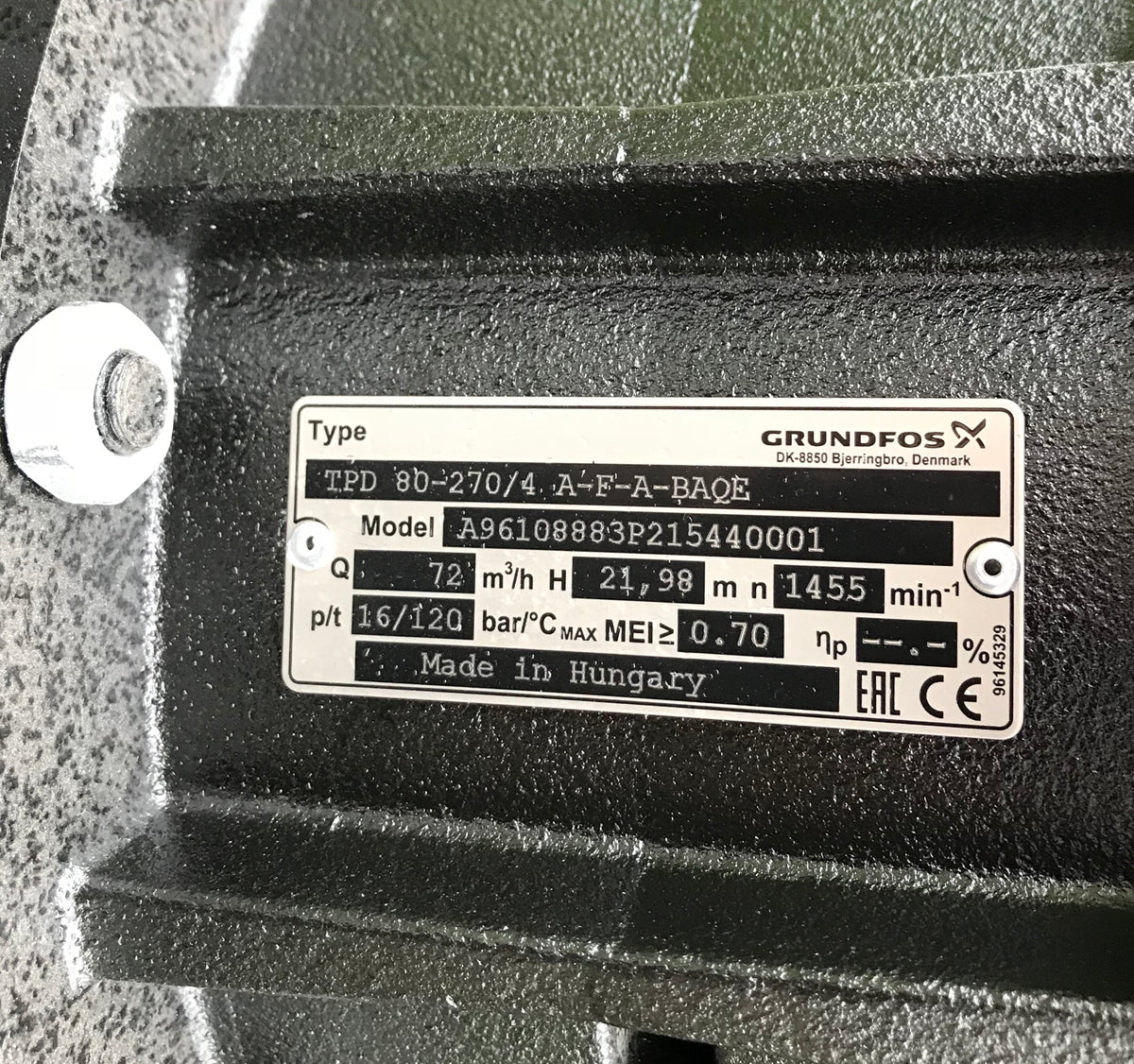 Grundfos TPD 80-270/4 A F A BAQE 7.5kW Single Stage Dual Head In Line 4 Pole 415V 96108883 #1337