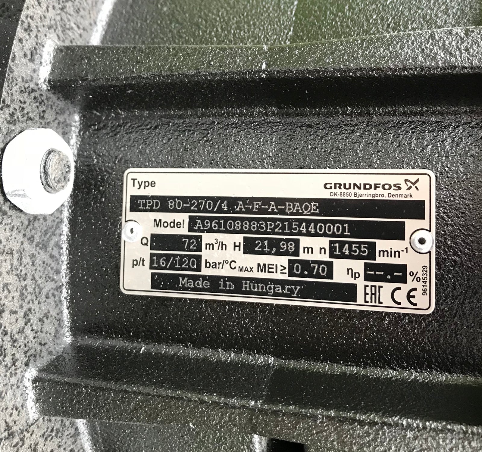 Grundfos TPD 80-270/4 A F A BAQE 7.5kW Single Stage Dual Head In Line 4 Pole 415V 96108883 #1337