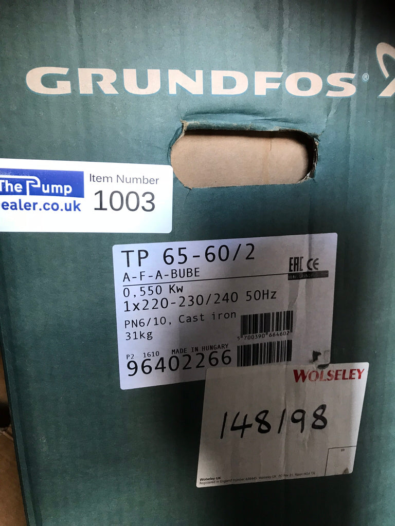 GRUNDFOS TP 65-60/2 A F A BUBE 0.55KW SINGLE STAGE SINGLE HEAD IN LINE 2 POLE 240V 96402266 #1003