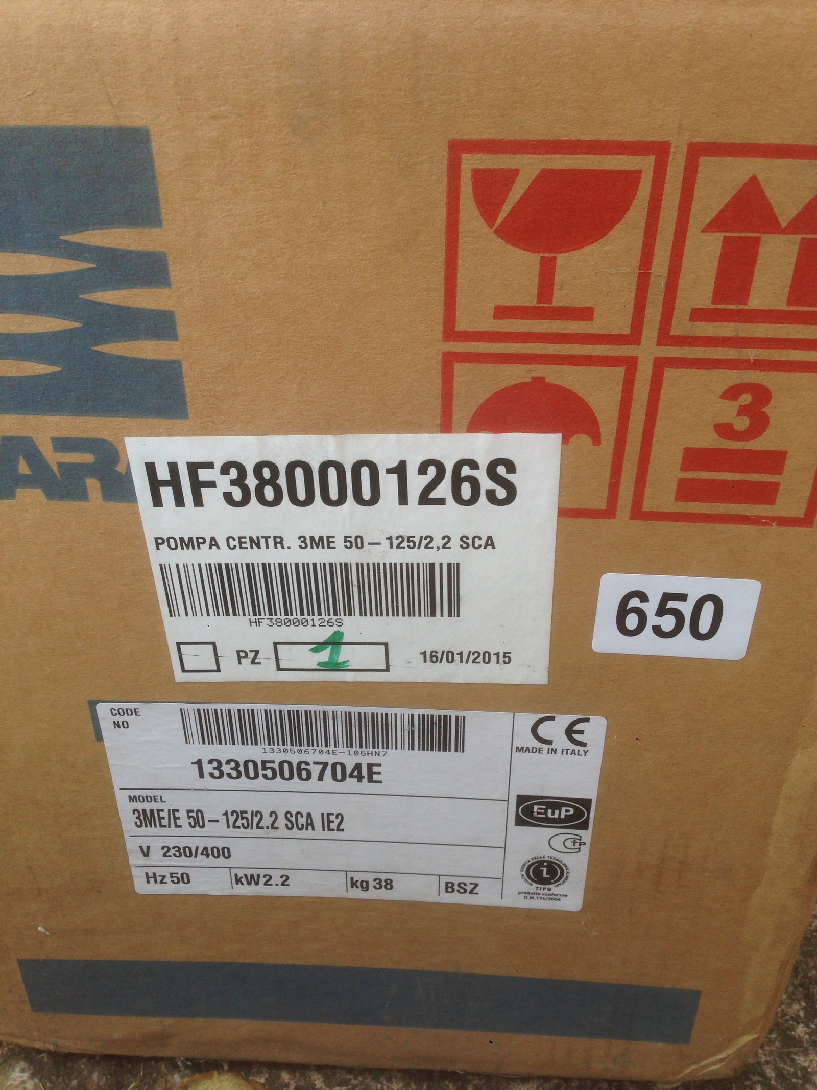 Ebara 3ME/E 50-125/2.2 SCA 415V Stainless Centrifugal End Suction Pump #650