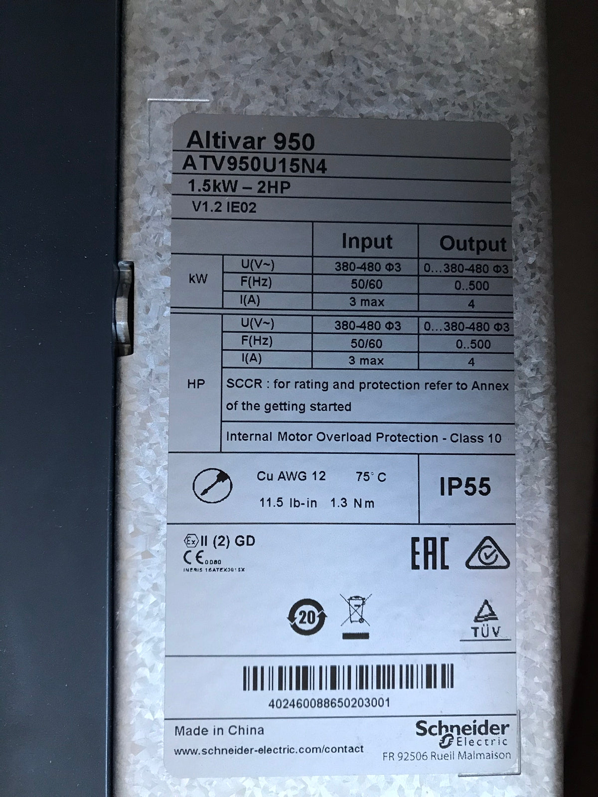 Schneider Altivar 950 Inverter Invertor ATV950U15N4 1.5KW Variable Speed Drive #1815