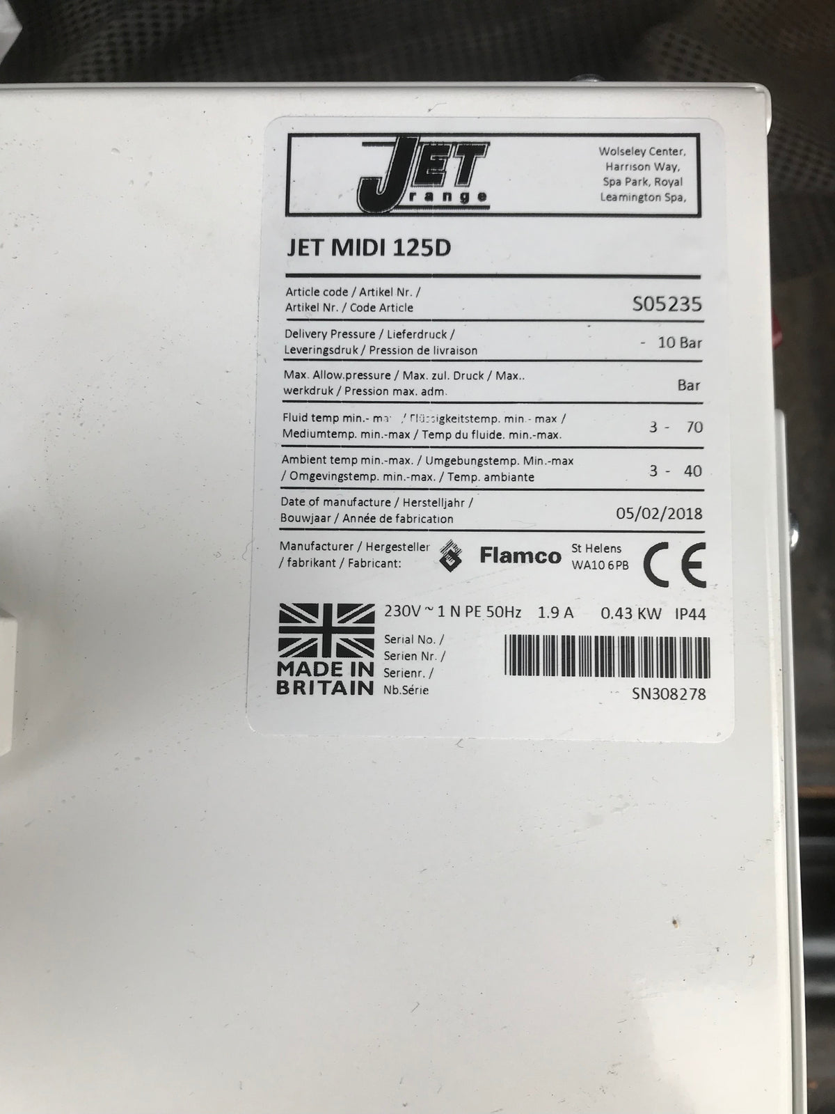 Jet Flamco press 125D MD125 pressurisation unit S05240 #1404