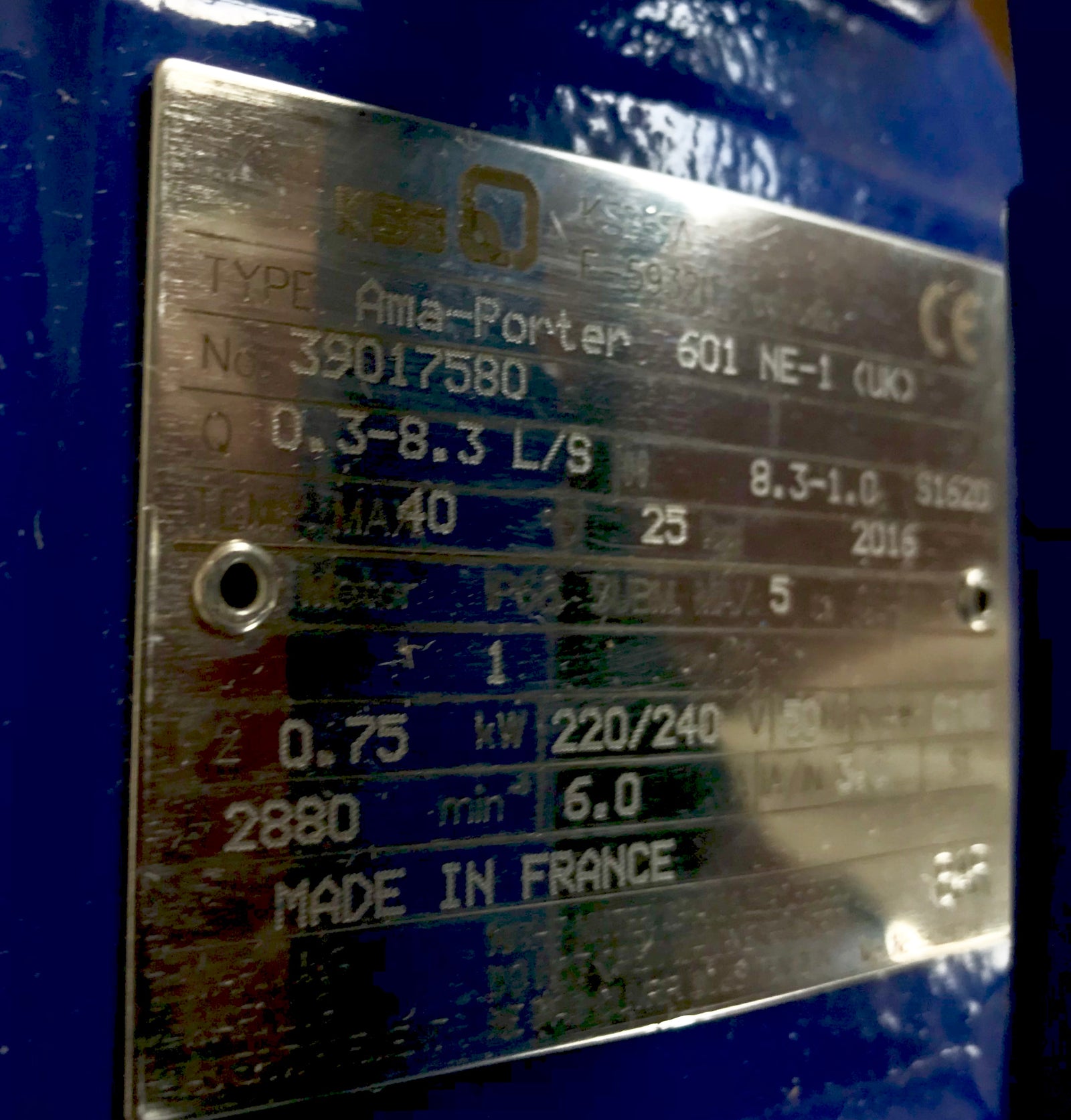 KSB AMA Porter 601 NE-1 240v submersible waste water pump #1661