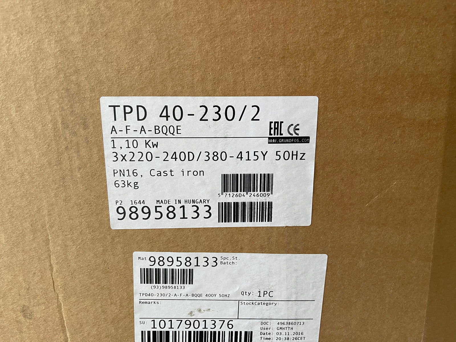 Grundfos TP 40-230/2 A F A BQQE Circulator Pump 1.1kw 415v 98958133 #3014 VAT