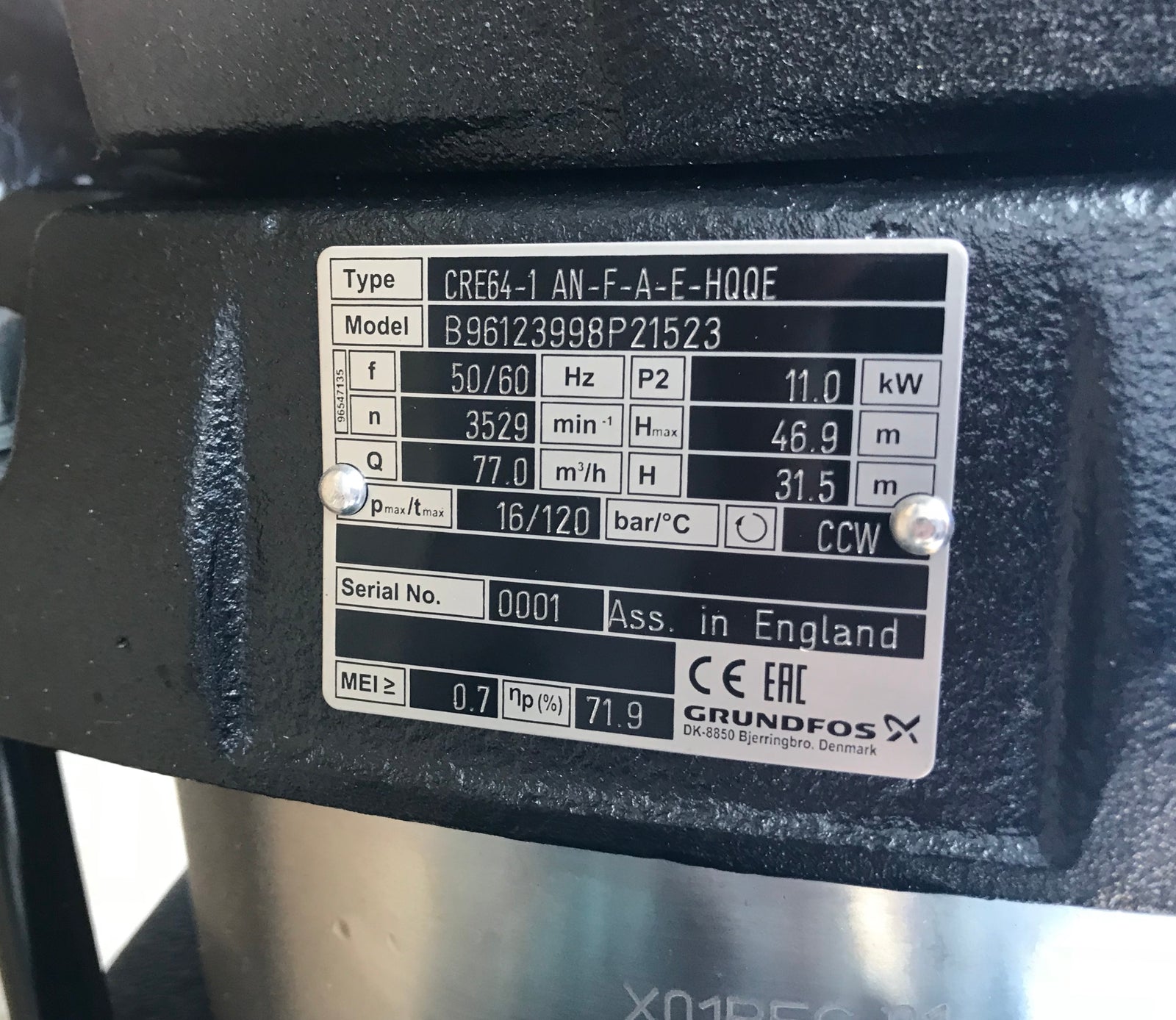 Grundfos CRE 64-1 AN-F-A-E-HQQE Centrifugal Multistage Pump 96123998 #1727