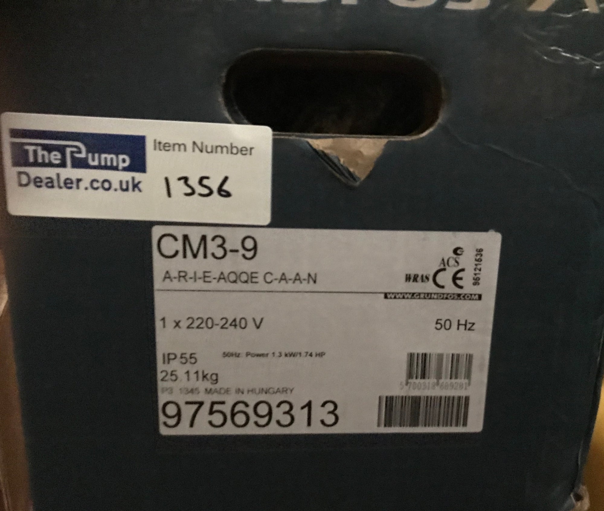 Grundfos CM 3-9-I A R I E AQQE CAAN 97569313 Horizontal Multi-stage Booster Pump 240V #1356