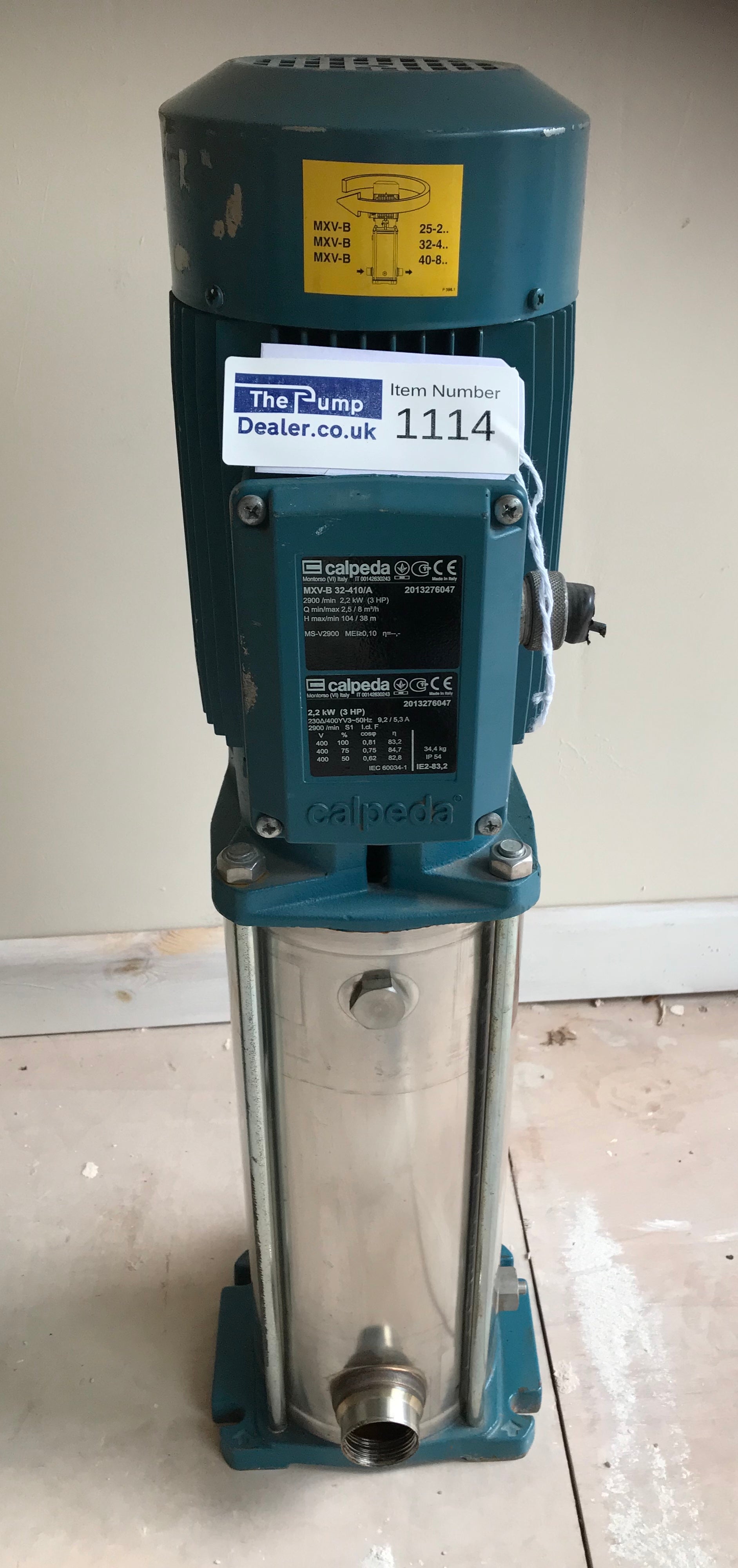 Calpeda MXVB 32-410/A Vertical Multi-Stage In-line Pump 400v 2.2kw #1114 USED