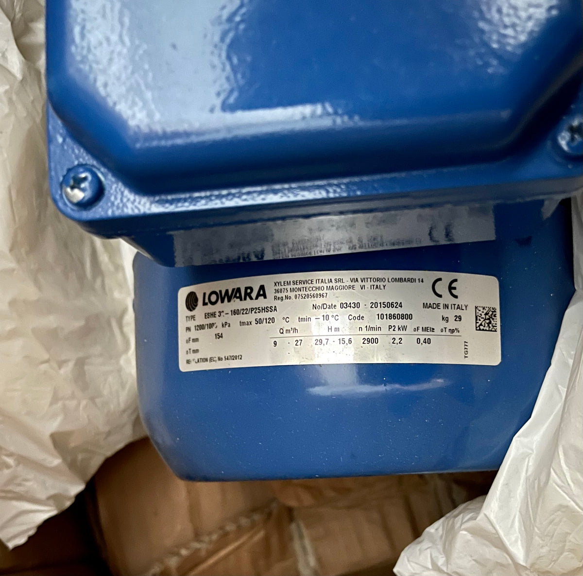 Lowara ESHE 32-160/22/P25HSNA 2.2kw 240v Stainless End Suction Pump 101860800 #3039 VAT