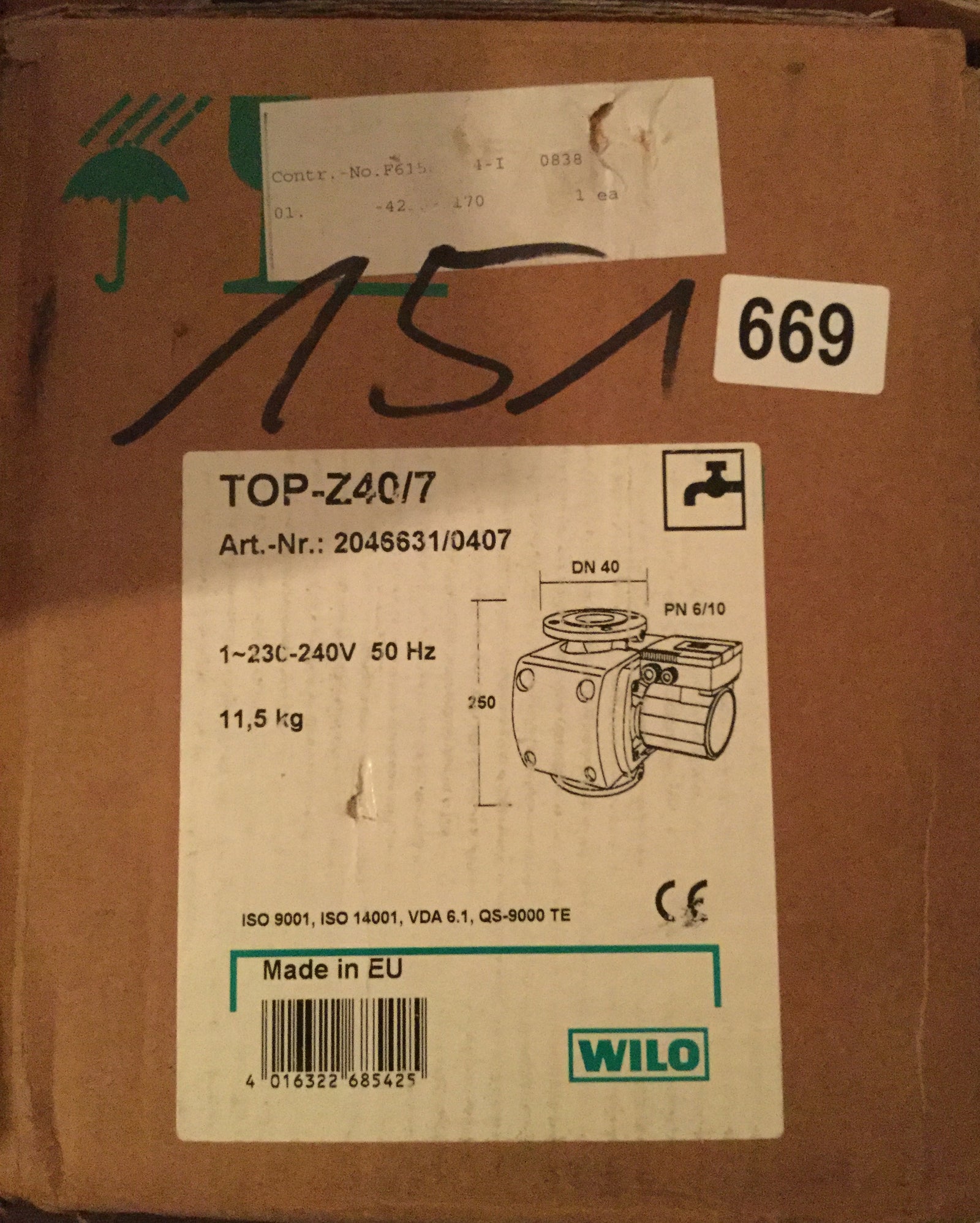 Wilo Top Z 40/7  250mm 240V 2046631 Circulator Pump Hot water drinking water #669