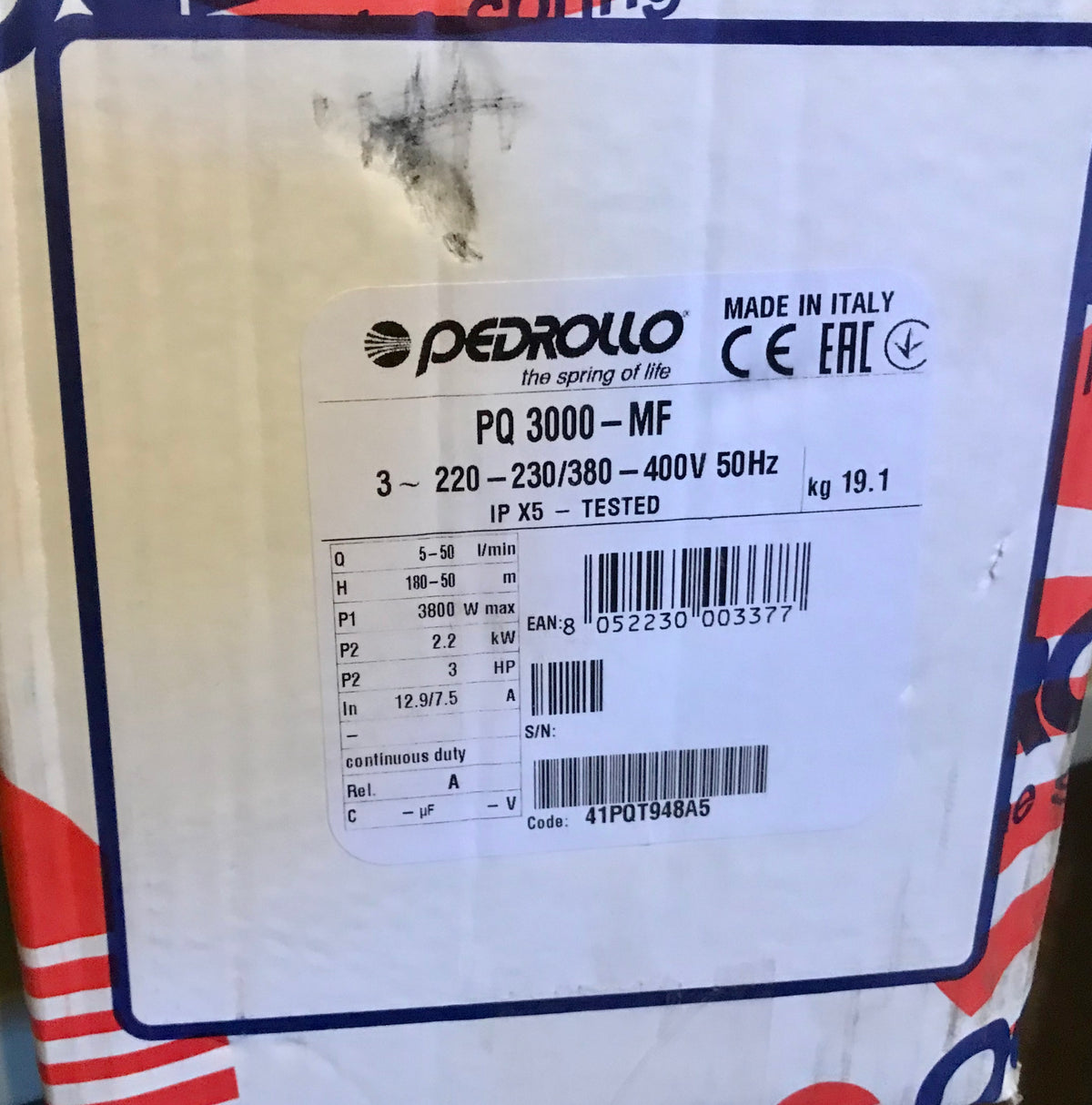 Pedrollo PQ3000 MF 415v Peripheral Pump 316 Stainless Steel #2157