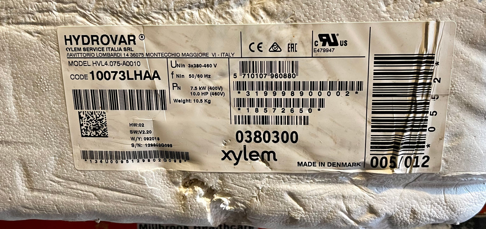 Xylem Lowara Hydrovar HVL4.075-A0010 Inverter Controller 10073LHAA 415v 7.5kw #2974