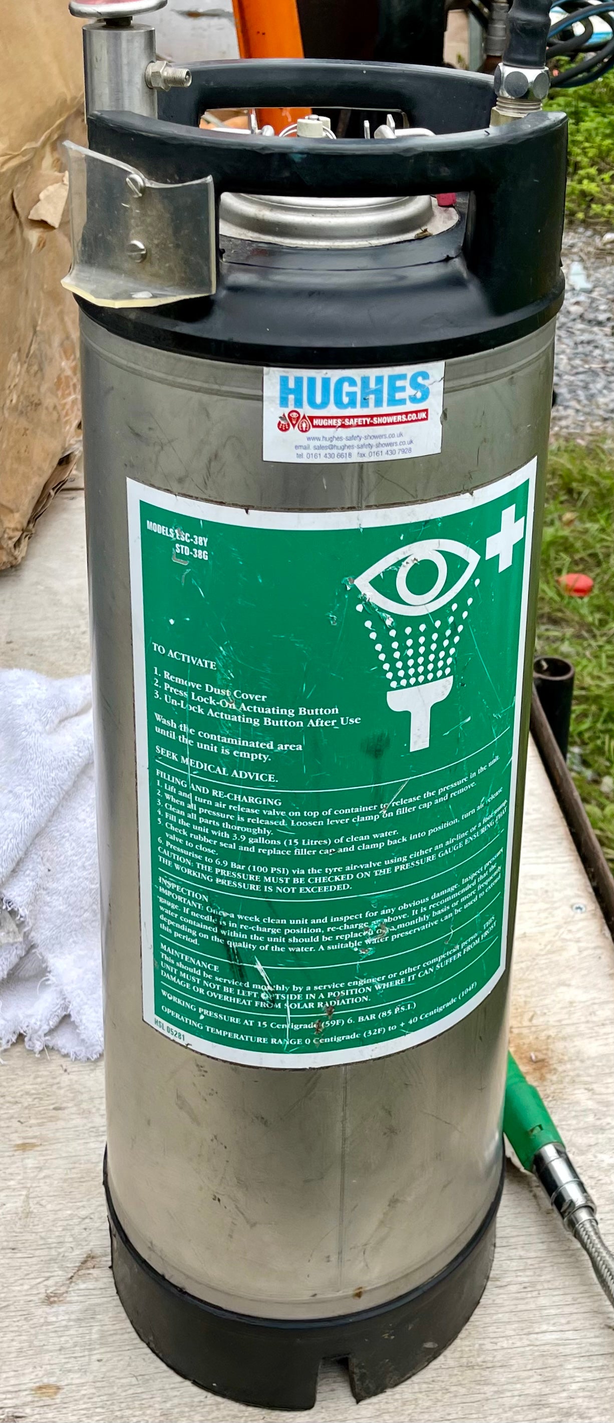 HUGHES STD-38G Portable, stainless steel emergency eye, face and body shower unit #3174