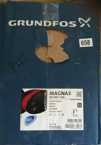 Grundfos Magna3 40-100F 1PH Flanged Pump Heating Circulator 240v 97924269 #646/658