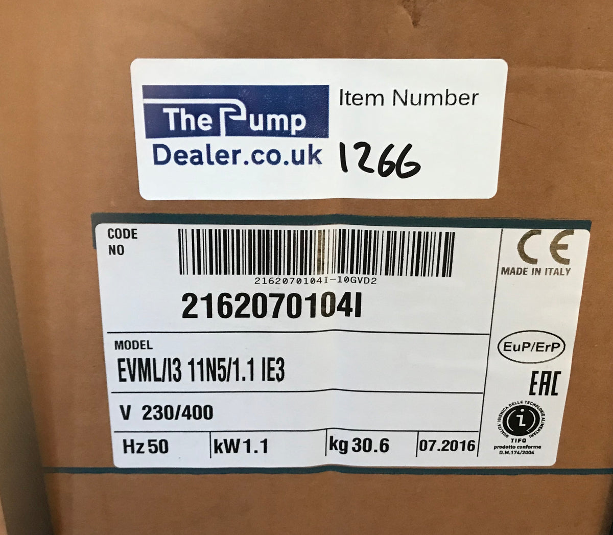 Ebara EVML/I 3 11N5/1.1 415V Stainless Centrifugal End Suction Pump #1266
