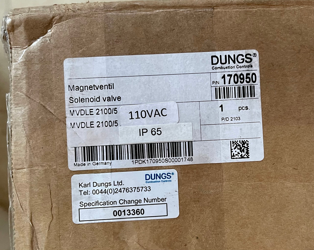 DUNGS MVDLE 2100/5 110VAC IP54 MV SINGLE GAS SOLENOID VALVE 170950 #3347 VAT