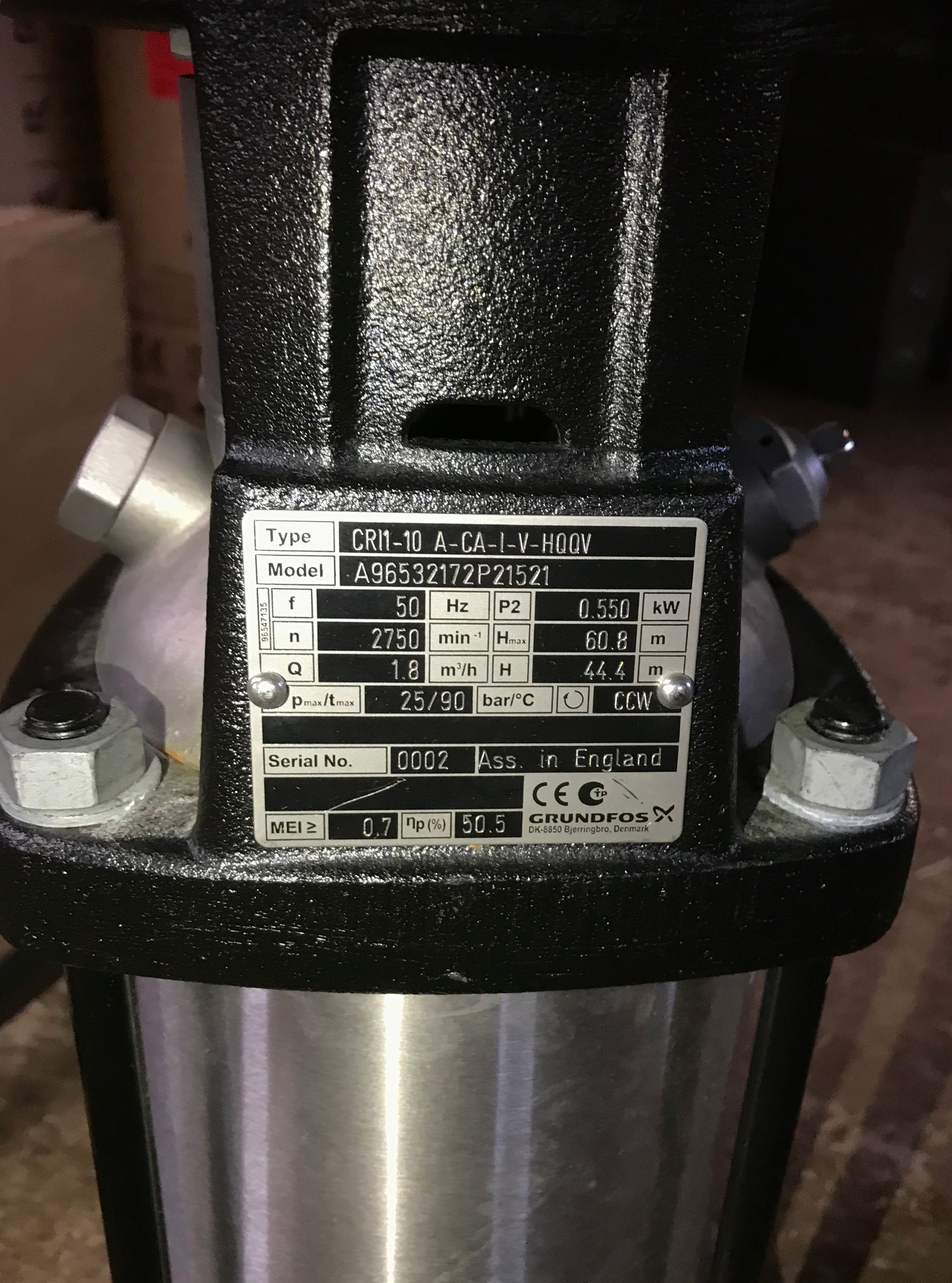 Grundfos CRI 1-10 stainless 230v vertical multistage pump 96532172 #1263