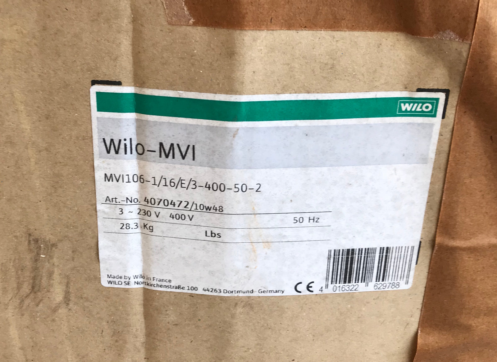 Wilo Pump MVI 106 Vertical multistage 4070472 400v #1571 USED