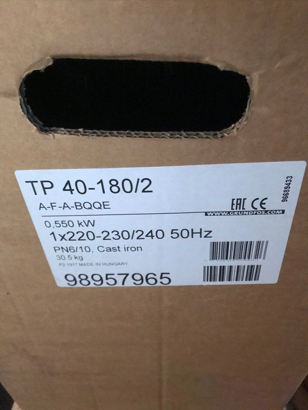 Grundfos TP 40-180/2 A F A BQQE 0.55kW Single Stage In Line Pump 240v 98957965 #2130