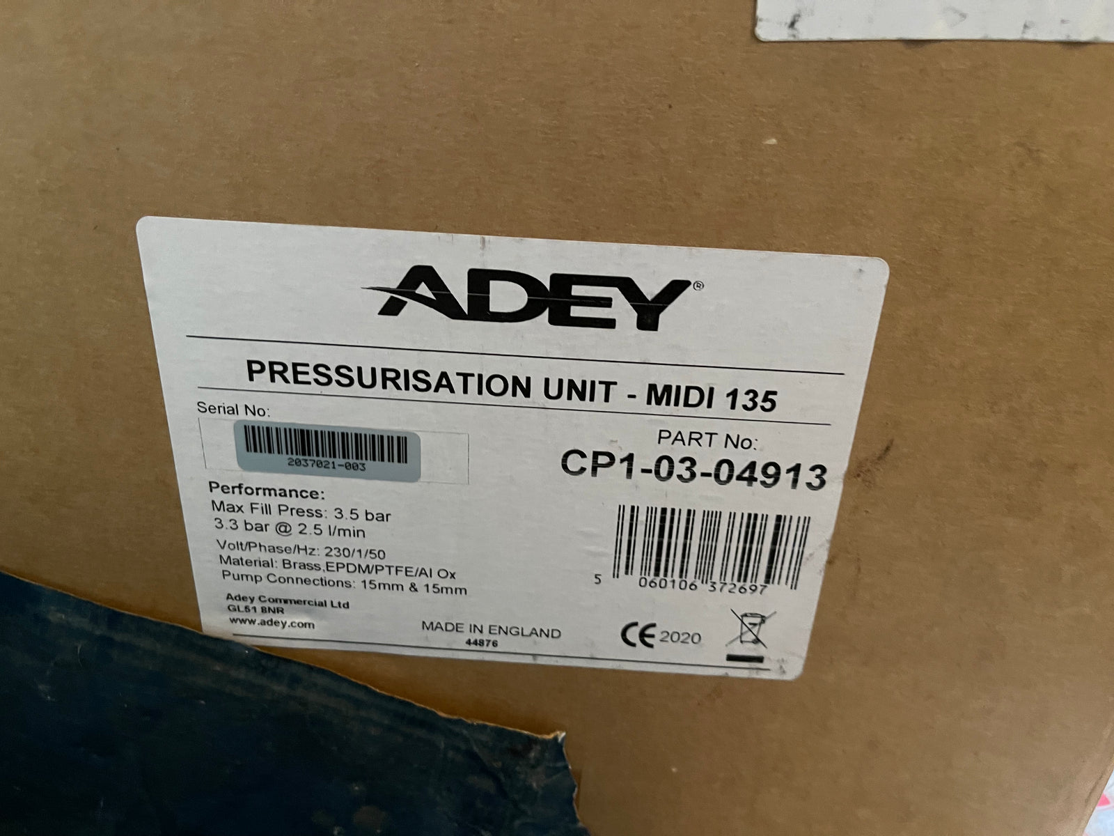Adey Pressurisation Unit Midi 135 CP1 03 04913 #2778 VAT