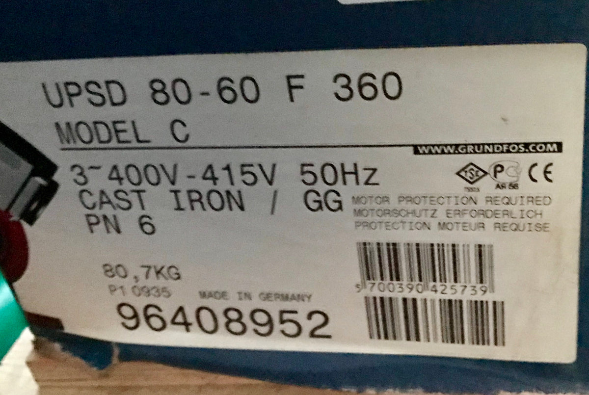 Grundfos UPSD 80-60 340 Twin Head Commercial Circulator 415V 96408952 #1780