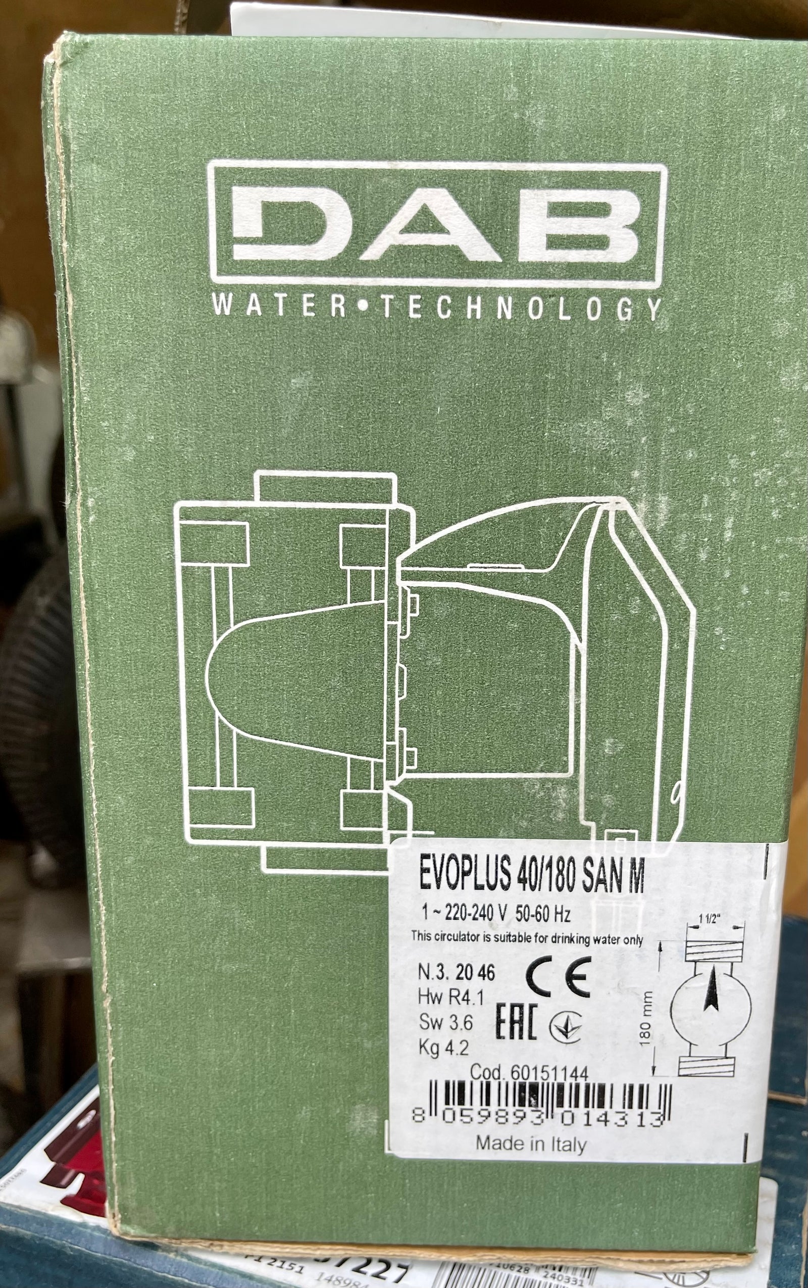 DAB EVOPLUS 40/180 SAN M 240V Circulator Pump 60151144 #3101