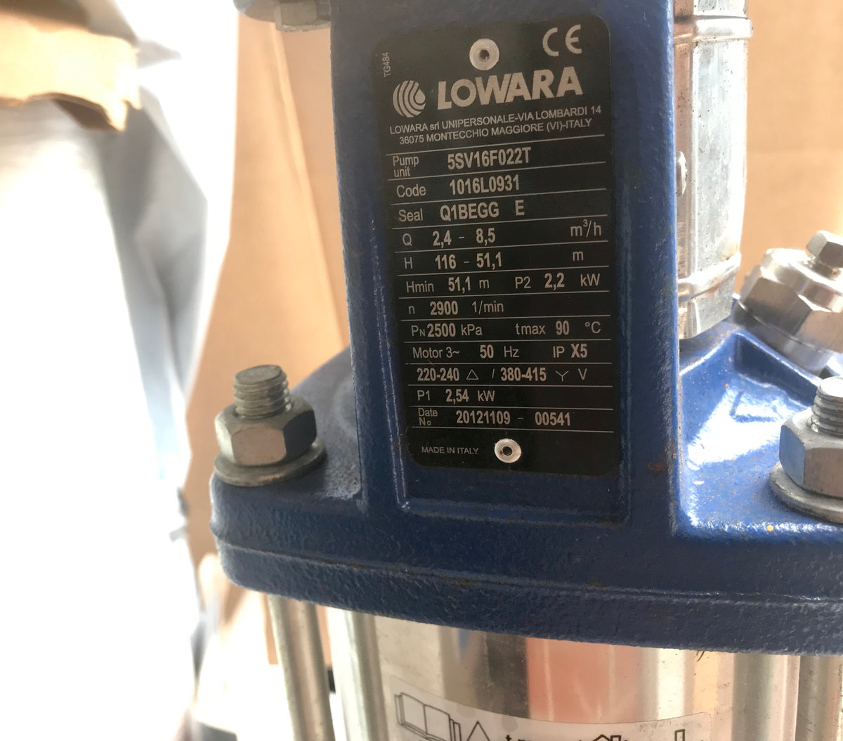 Lowara 5sv16F022T 415v Vertical Multistage Pump 2.2kW 1016L0931 #2594